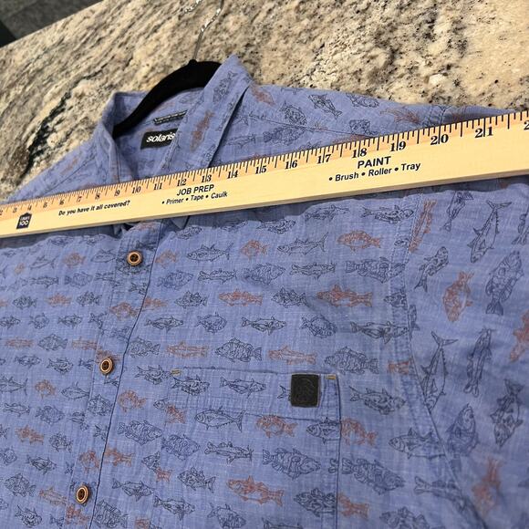 Solaris Shirt Men’s XL Blue Fish All Over Design Short Sleeve Fishing Camp Shirt - Picture 5 of 10